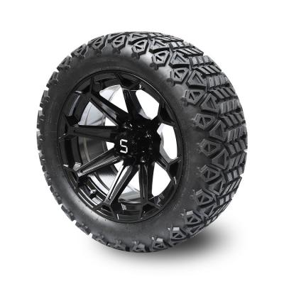 Carrinho de golfe rodas pretas lustrosas de 14 polegadas e 22x10-14 DOT Tires com as porcas do tampão e do talão do centro