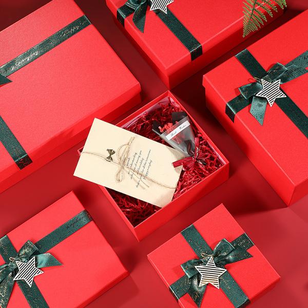 Red Lid Packaging Box With Black Bow Gift Packaging Box Fixed Paper Box Gift Box Wholesale