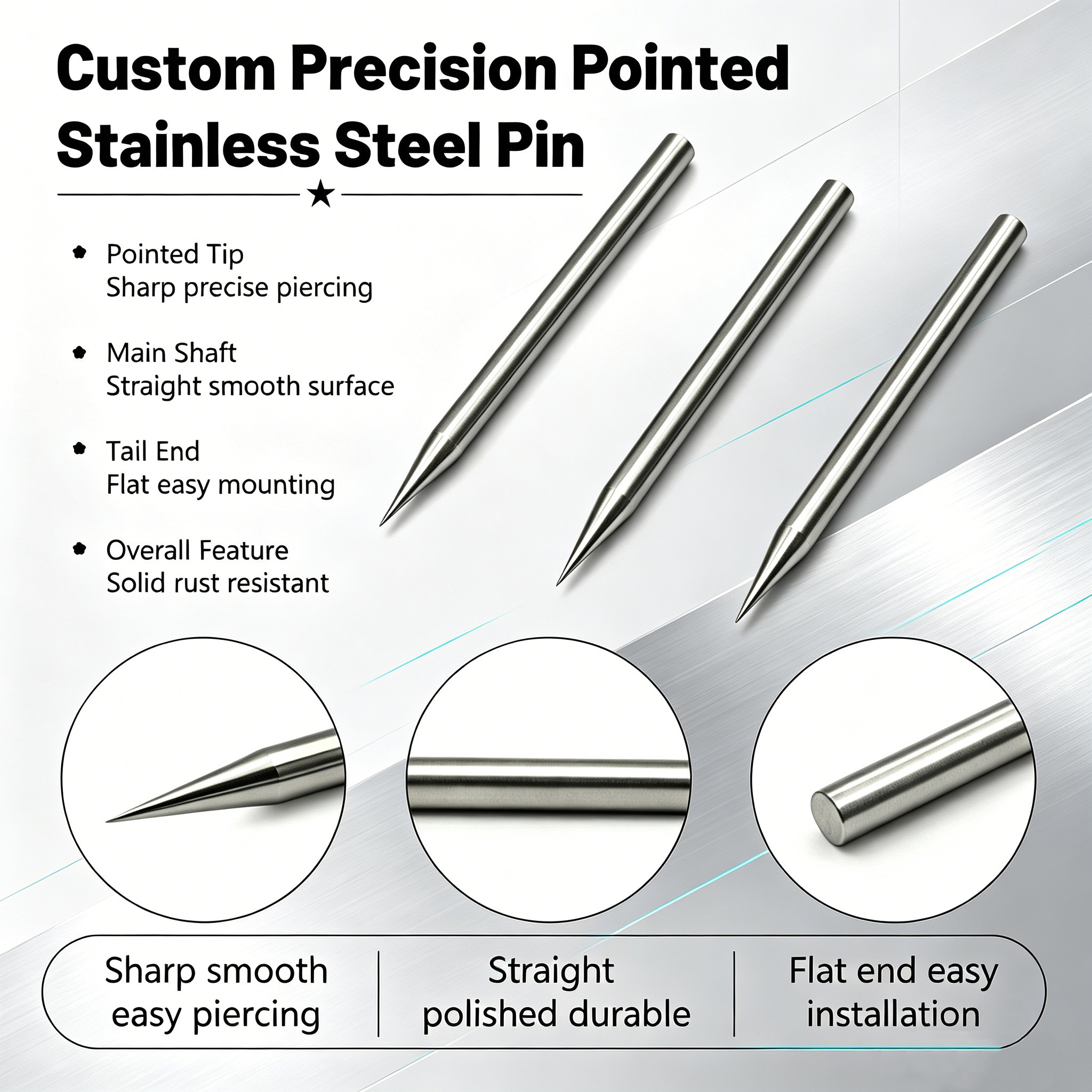 Customized Solid Stainless Steel Tapered Tip Needle For Circuit Board Testing