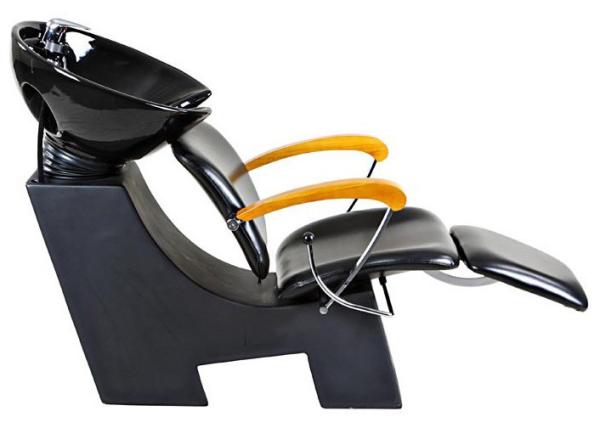 Tilted Footrest Salon Shampoo Chairs And Bowl With Wooden Armrest , High End Salon Furniture