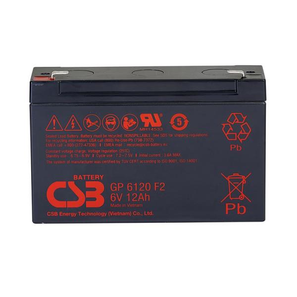 CSB GP6120 6V 12Ah Maintenance-Free Valve Regulated Lead Acid Battery