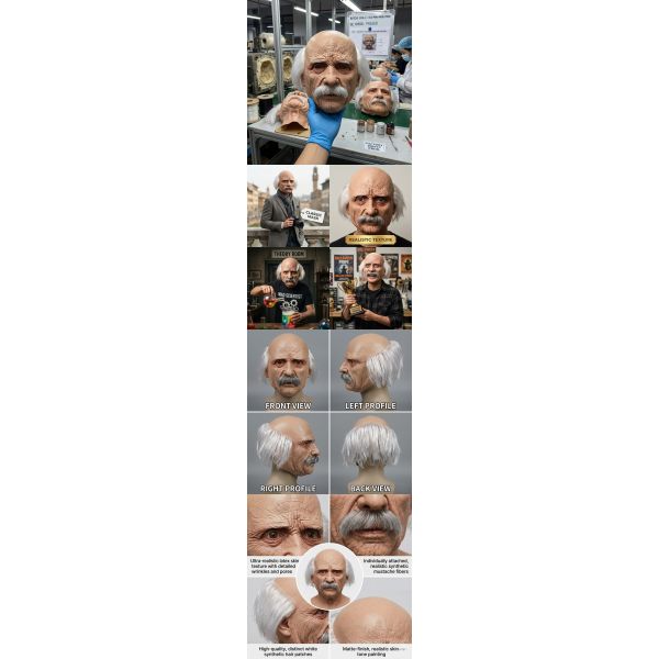 Adult Full Head Bald Old Man Mask with White Hair for Celebrity Party Cosplay Accessory Grandpa Costume with Wig and Beard