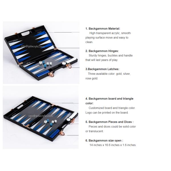 With Logo printing Blue Red White Triangle color Luxury Black Acrylic Lucite Backgammon Sets