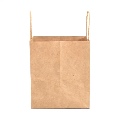 Recyclable Brown Kraft Paper Tote Bag With Paper Handles Lightweight Disposable Bag For Packaging