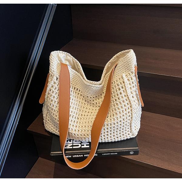 Straw Beach Tote Bag Large Summer Handmade Woven Tote Bag For Women Boho Woven Bags For Summer Vacations Pool Holiday Travel Women Small Straw Bags Summer Beach Tote Bag Handmade Woven Hobo Purse