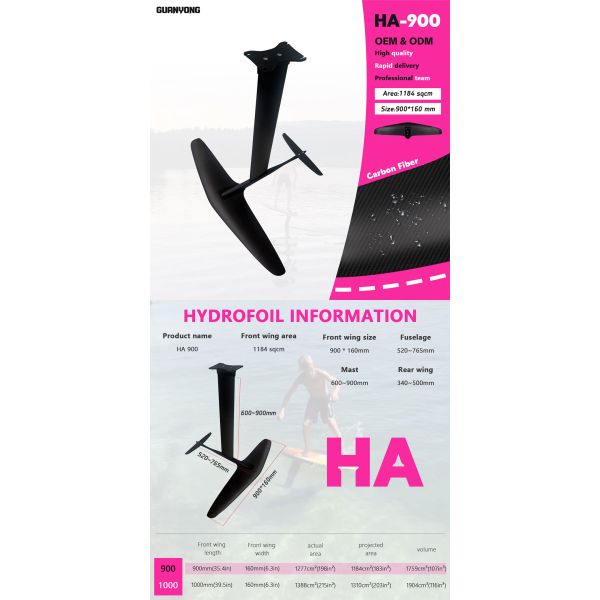 HA 900mm Carbon Hydrofoil Front Wing Wing Foil Small Waves SUP Pumping Lightweight Surf Foil