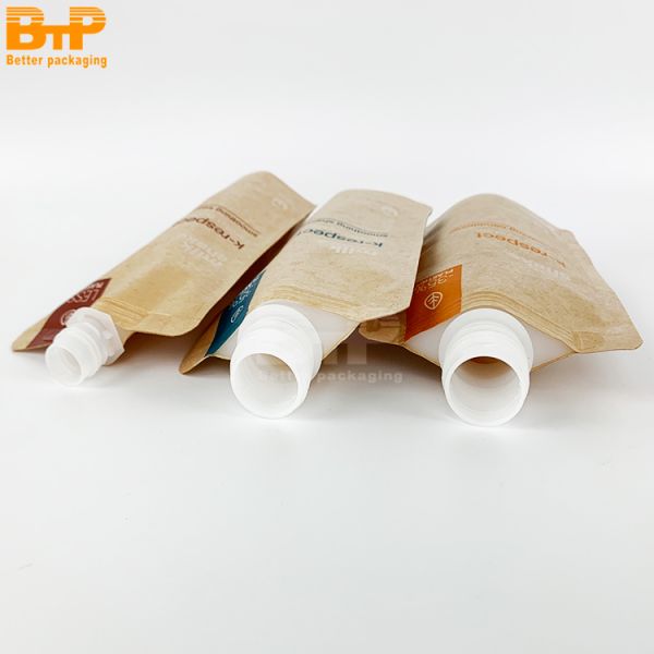 Eco Friendly Pouch Zipper Custom Printed Bag Packing Paper Biodegradable Kraft Packaging Spout Pouch Doypack for Liquid Shampoo