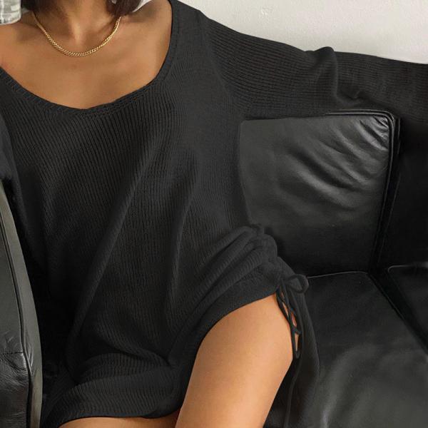 Autumn Halter Neck Sexy Black Long Sleeve Dress  Backless Knitted