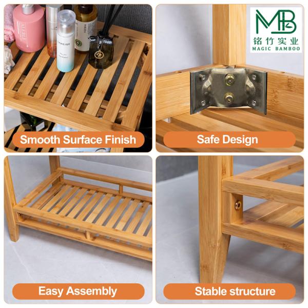 Wholesale New Design Bamboo Storage Stool With Shelf For Household Bathroom