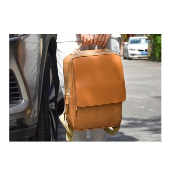 Manufactures Custom Male Brown Washable Kraft Paper Bag Softback Backpack With Front Flap