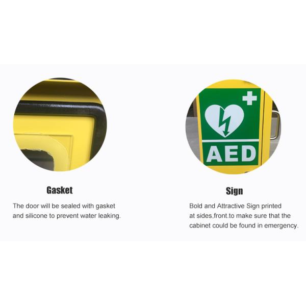 Желтым на открытом воздухе шкаф АЭД стены потревоженный держателем с системой отопления