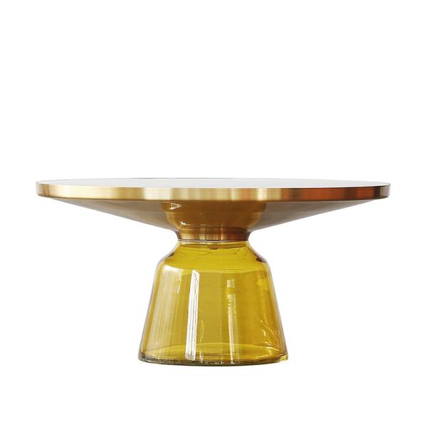 Luxury Living Room Furniture Gold Brass Black Temper Glass Top Bell Side Coffee Table