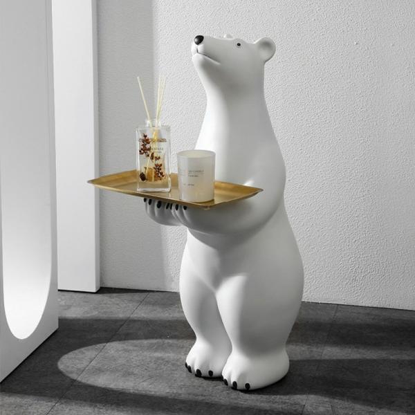 Creative White Polar Bear Side Table Large Floor Stand Decor With Tea Tray