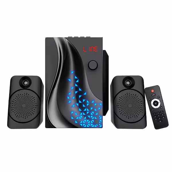 USB/SD/FM/BT/Remote Control Speaker Active Surround Audio Subwoofer with LED Light and Wood Design