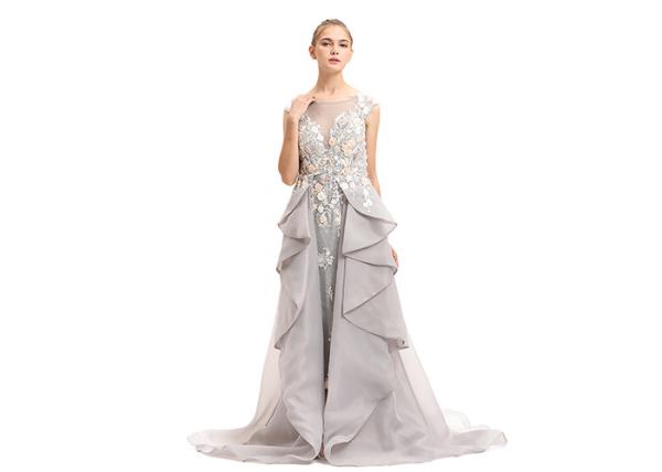 Embroidery Flower Sleeveless Evening Dress / Wave - Like Shape Wedding Bridesmaid Dress