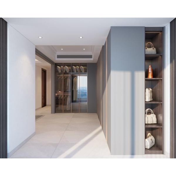 Modern Meridian Gray L Shaped Bedroom Wardrobe With Customized Storage Zones