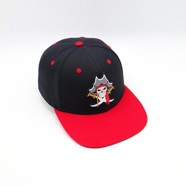 Hip Pop Flat Brim Snapback Hat 3D Embroidered Black And Red
