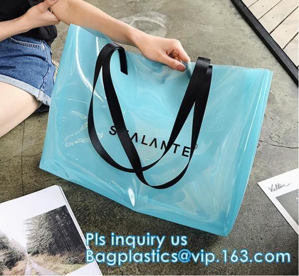 Semi-clear Tote Bags Stripe PVC Shoulder Bag with Pouch, PVC PU Trendy Handbag Shoulder Bag Beach Bag, PVC shoulder bag