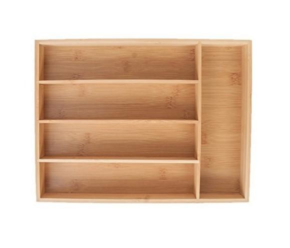 5-slot bamboo kitchen cutlery drawer organizer