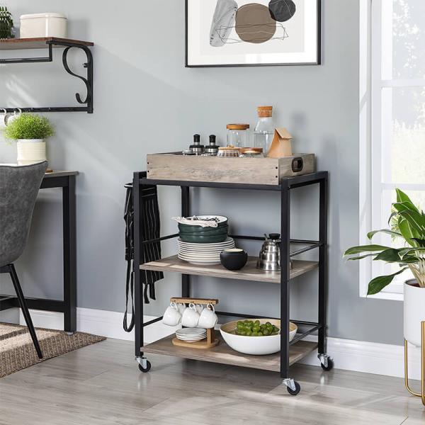 Grey Color Rolling Cart, Serving Cart with Removable Cart, Unique Kitchen Trolley Cart, LRC072B02