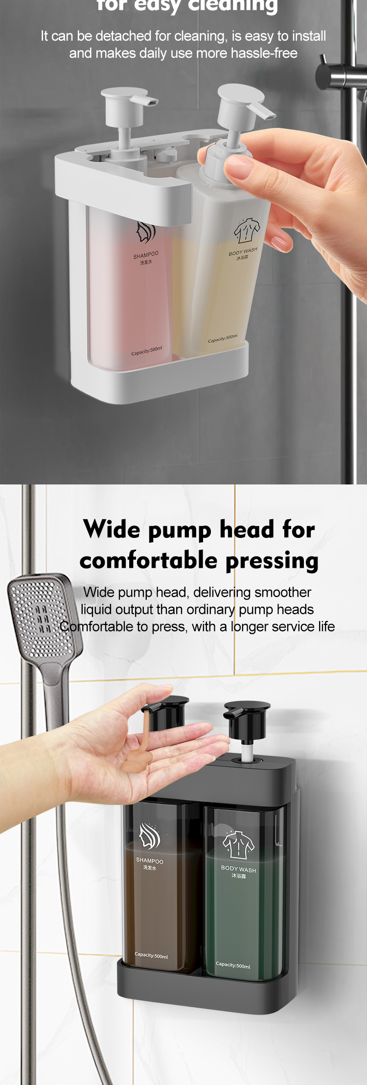No Drilling Refillable Wall Mounted Soap Dispenser with Custom Logo for Hotels and Resorts