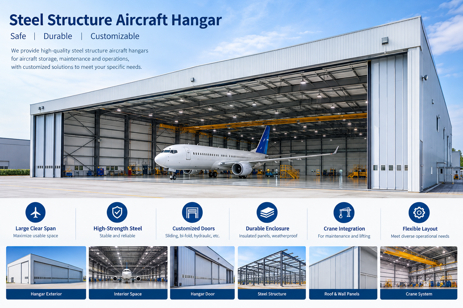 Galvanized Steel Frame Large Aircraft Hangar Quick Assembly for Plane Maintenance Storage