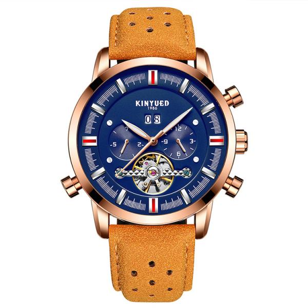 KINYUED J019-6 Tourbillon automatic mechanical  genuine leather business waterproof men watches