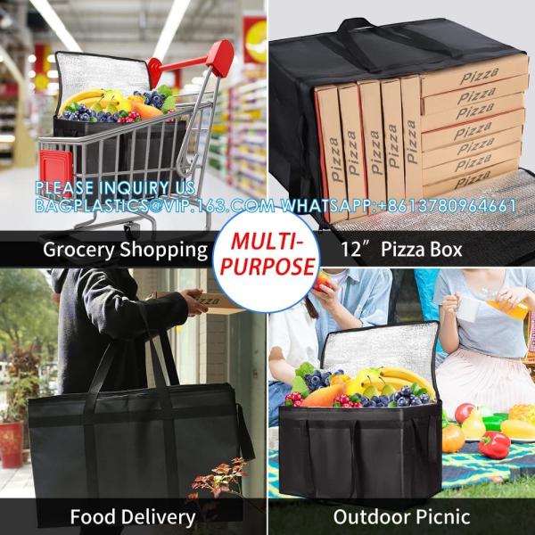 Insulated Cooler Bag And Food Warmer (3XL, 2 Pack) For Food Delivery & Grocery Shopping With Zippered Top, Black