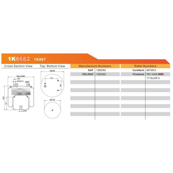 Резиновый поршень стали W01-M58-8682 частей весны воздуха системы подвеса езды амортизатора/воздуха удара воздуха 1266382 887MK3 стальной