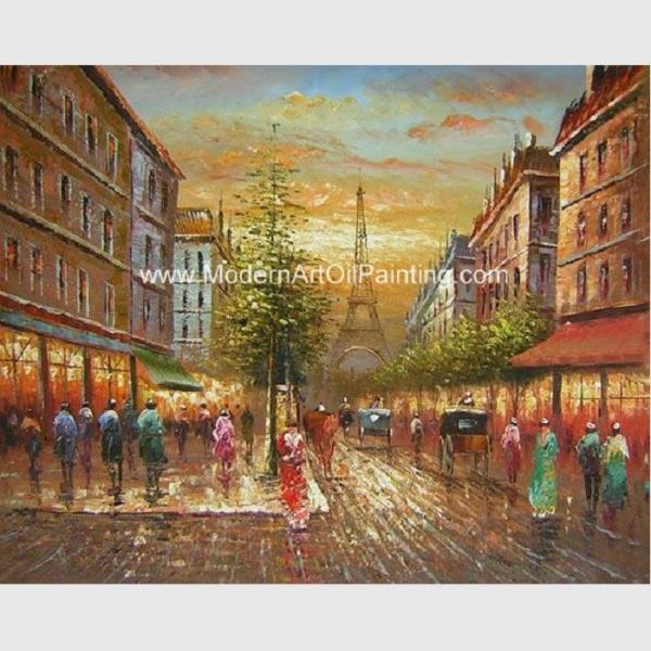 Thick Oil Paris Street Scene Canvas Painting Gifts Promotion Show Custom Size Color