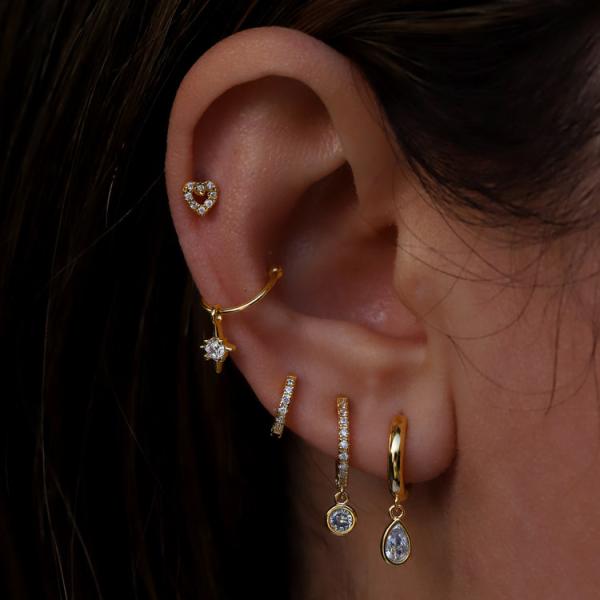 18K Dorado S925 Plata Mini Huggies Single Bezel Cintas de piedra Aretes para mujeres