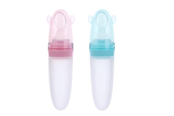 Baby silicone rice cereal spoon milk bottle squeeze feeding spoon child silicone feeding bottle with spoon for baby