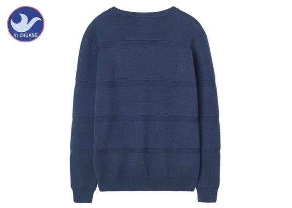 Plain Color Stripes Blue Cable Knit Sweater Mens Round Neck Navy Stylish Jumper