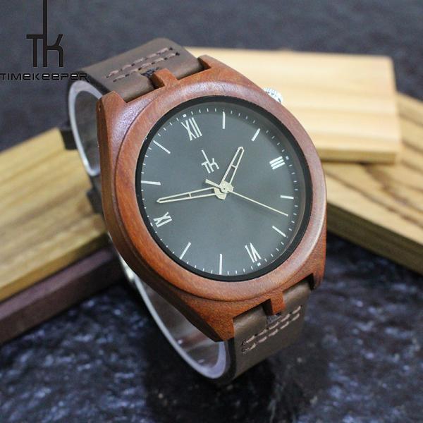 Sandalwood Wooden Mens Brown Leather Watch Japan Quartz Movement