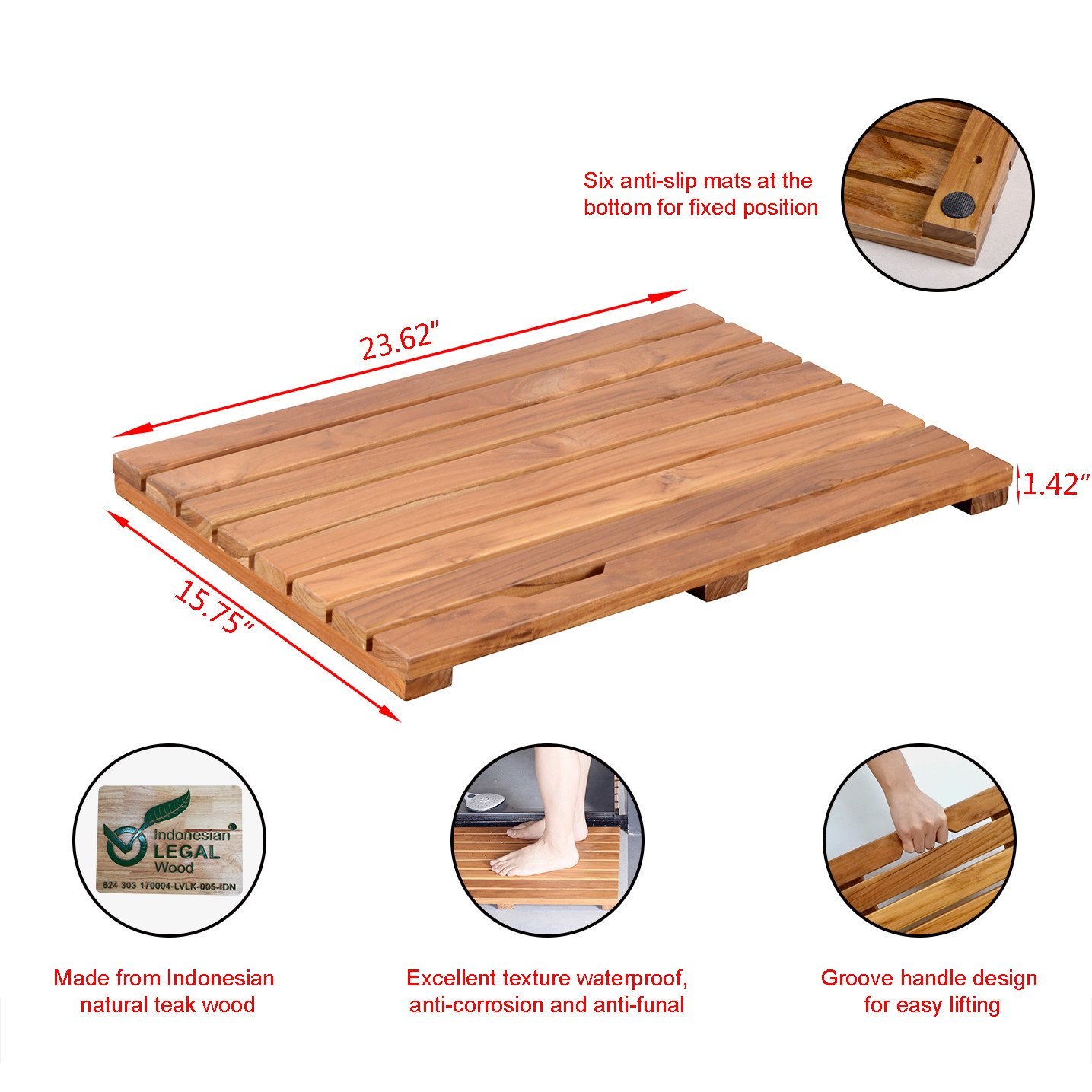 Устойчивая твердая Teak ливня циновки циновка ванны выскальзывания не для Bathroom