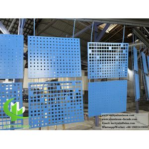 Panneau de revêtement murale en aluminium massif extérieur avec motif perforé couleur bleue PVDF