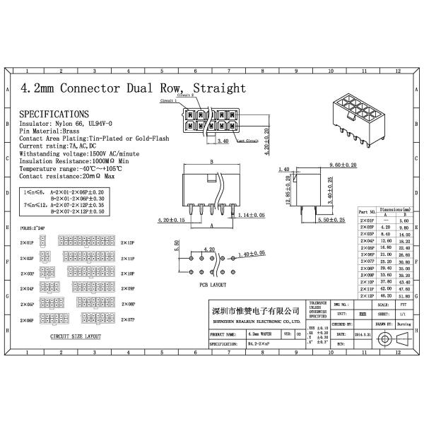 Соединитель 7A вафли заголовка PCB ОКУНАЕТ провод для восхождения на борт прямого нейлона 66 Pin 2*10