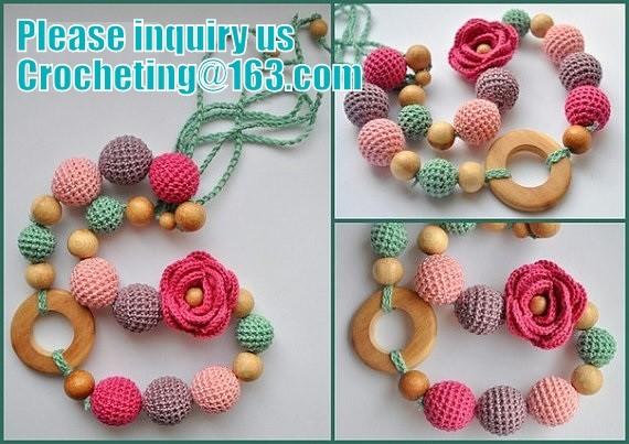 Baby sling necklace, baby bracelet, crochet bracelet, teething bracelet, crochet long funky beaded necklace