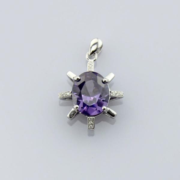 925 Sterling Silver Amethyst Cubic Zircon Pendant Jewelry (E06J)