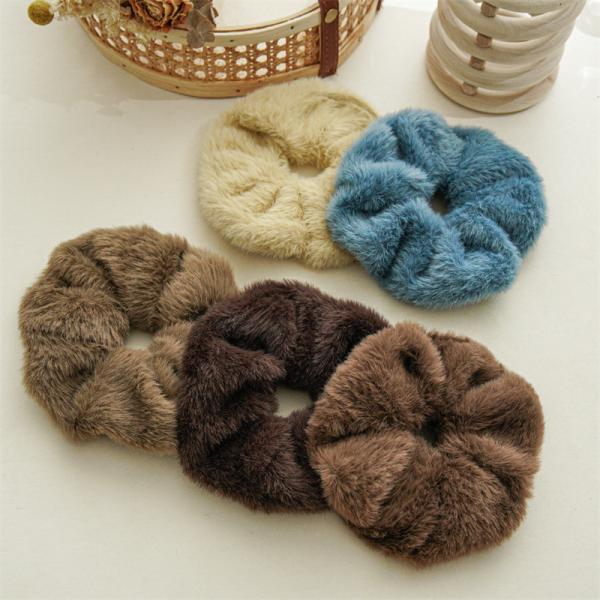 Mink hair fur ins influencer lady winter scrunchies fluffy large hair bands headwear whoelsales
