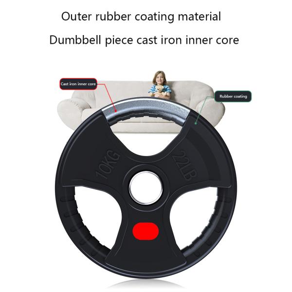 OEM Tri Grip Three Holes Steel Weight Plate Rubber Coated Bumper Plates 5kgs