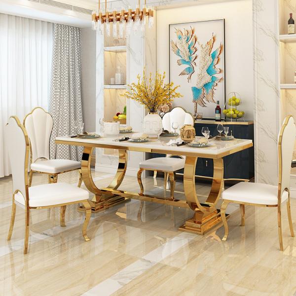 Tabela de jantar de mármore de aço inoxidável contemporâneo para casas modernas