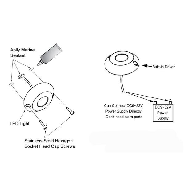 12Volt Surface Mount 35W LED Underwater Light Marine 316 stainless Steel