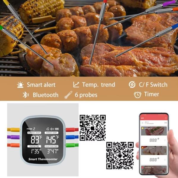 DTH-155 -50 To 300℃ Bluetooth Wireless Smart Digital Meat Thermometer Kitchen Cooking Food Thermometer With 6 Probes