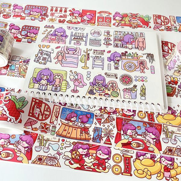 2023 Happy New Year Manufacturer Custom Design Clear Washi Sticker Adhesive Printing Washi Paper Tape Stickers Set Kawaii Roll