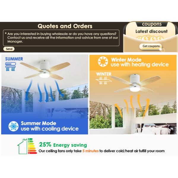 2- 1stshine 42 polegadas Smart Remote LED ventilador de teto com 4 lâminas reversíveis e motor