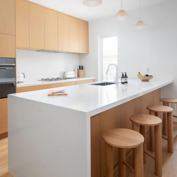 Custom 3D Automatic Wood Veneer Kitchen Cabinet Intergated Handle