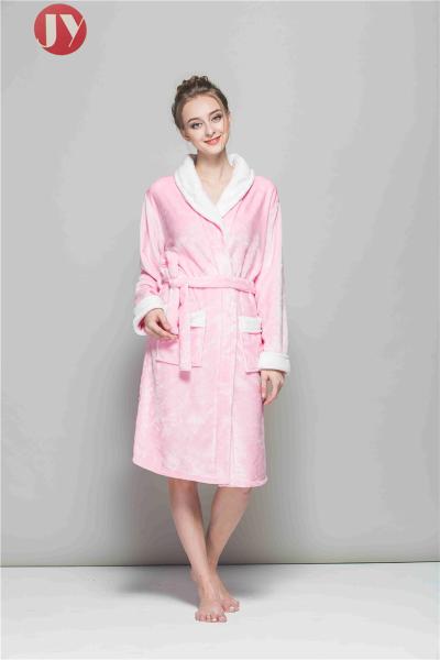 100% Polyester Fleece Soft Plush Bathrobes Women Fluffy Dressing Gown Kimono Shawl Collar