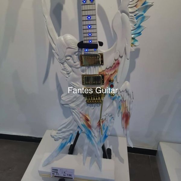 Custom Handcarved Angel Electric Guitar in White with LED Light, ONLY ONE IN STOCK
