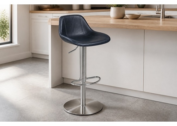 Swivel Bar Stool Height Adjustable With Faux Leather Seat Round Stainless Base